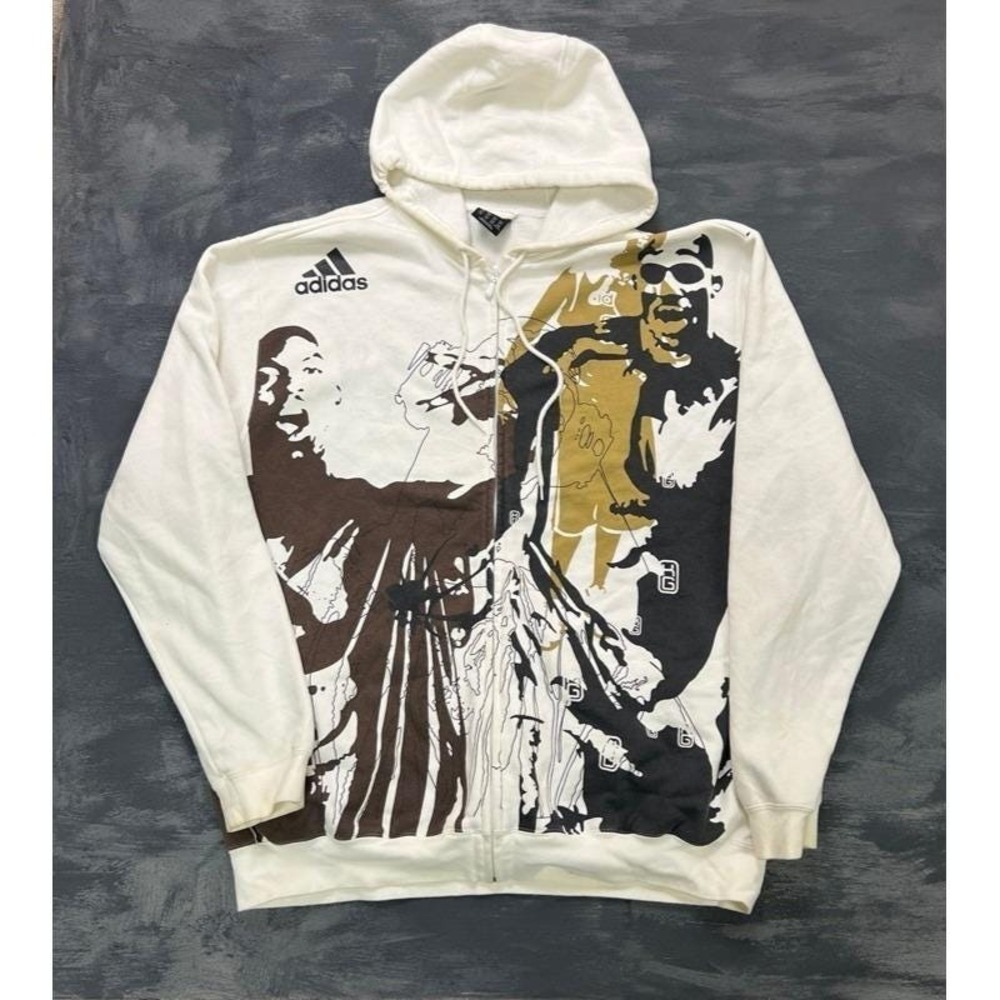 Vintage Adidas Zip Up Hoodie Mens 2XL White 2000s Y2K Kevin Garnett
